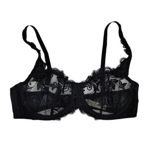 Soma Sensuous Black Lace Bra 34C Unlined Sheer Balconette Non-Padded